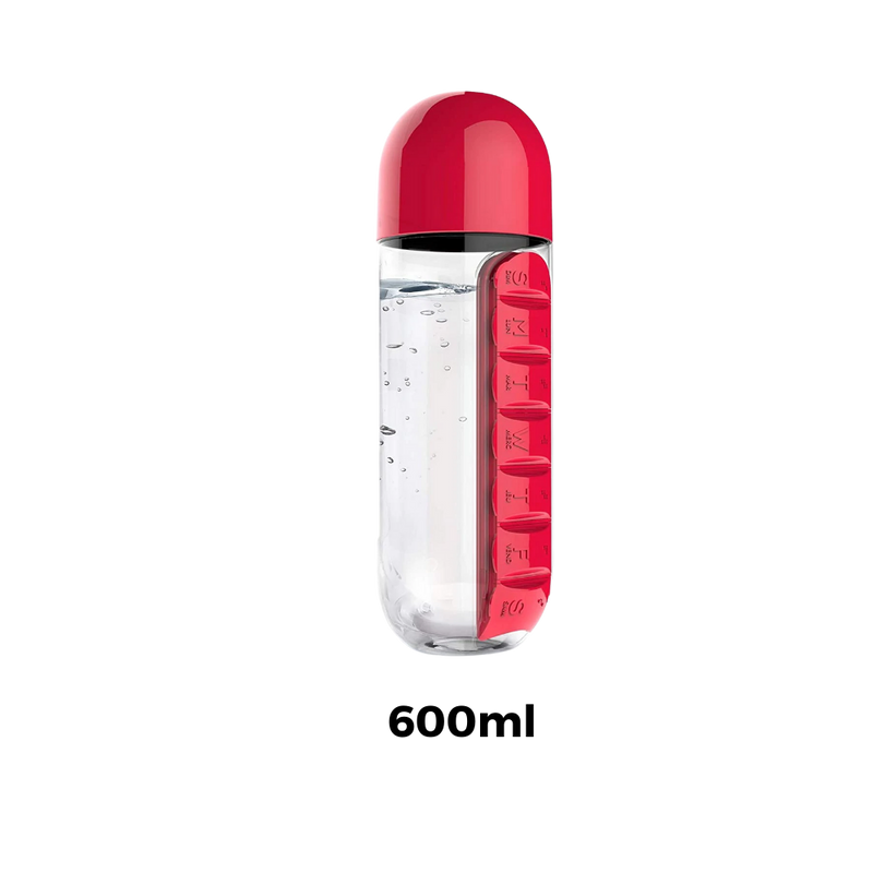 Bouteille d'eau en plastique avec pilulier