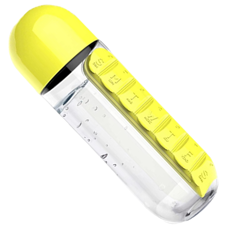 Bouteille d'eau en plastique avec pilulier