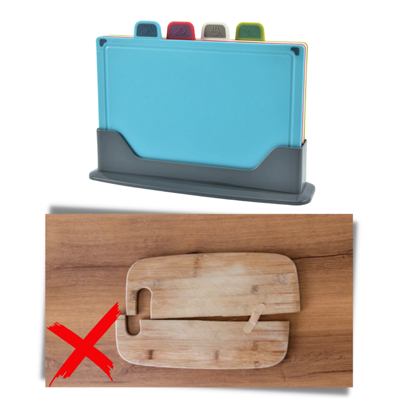 Set de 4 planches à découper avec support