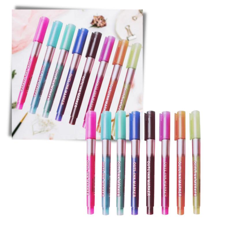 Lot de 8 marqueurs double  ligne