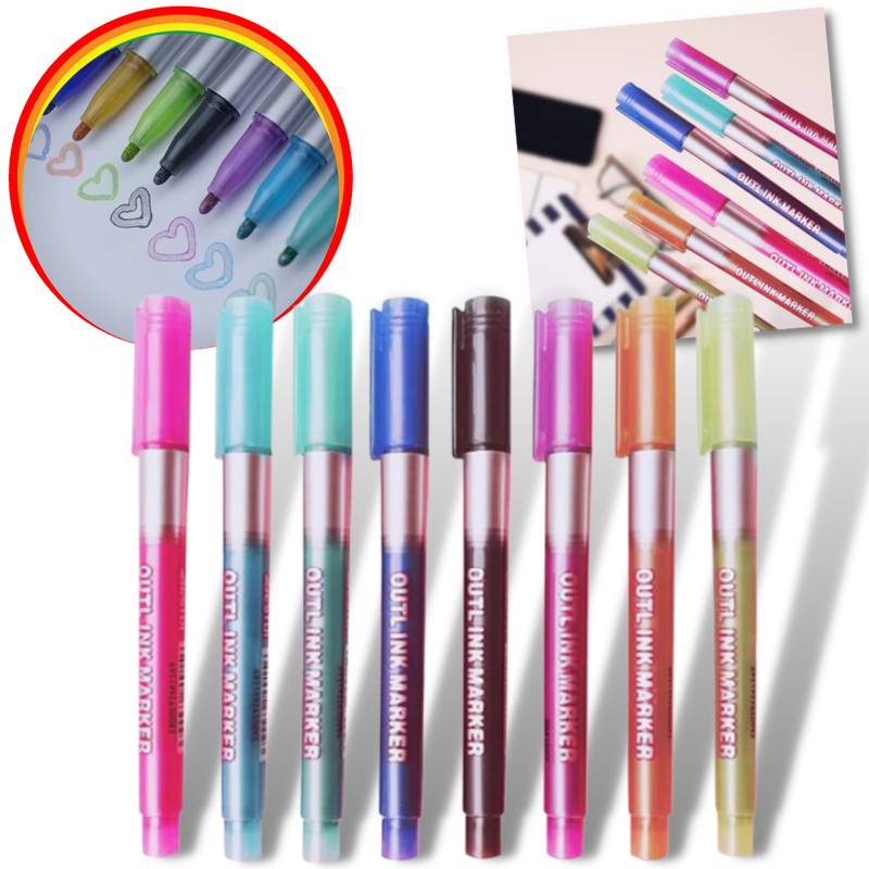 Lot de 8 marqueurs double  ligne