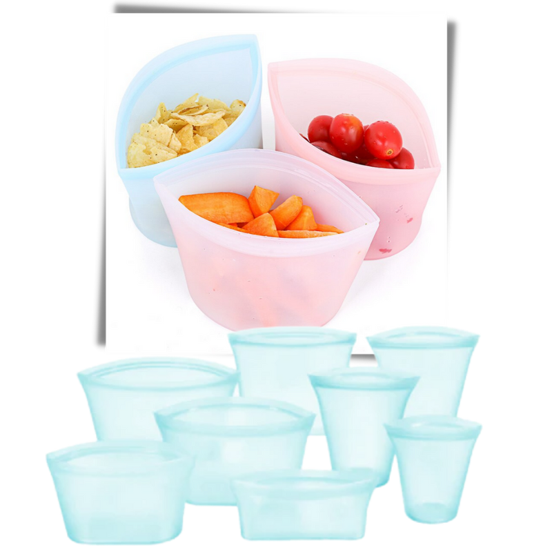 Lot de 8 sacs réutilisables en silicone pour aliments