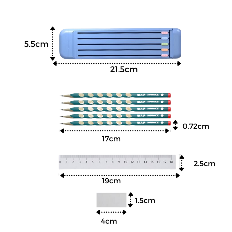 Trousse à crayons rigide avec crayons et règle