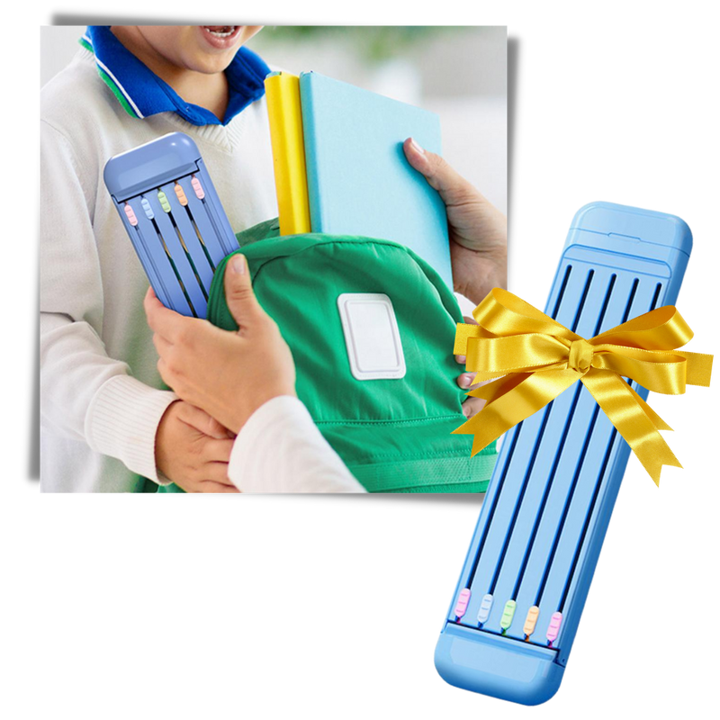 Trousse à crayons rigide avec crayons et règle