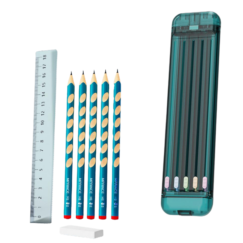 Trousse à crayons rigide avec crayons et règle