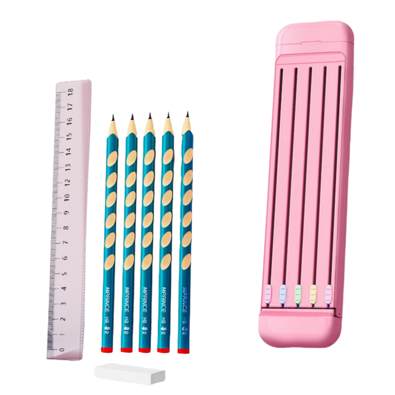 Trousse à crayons rigide avec crayons et règle