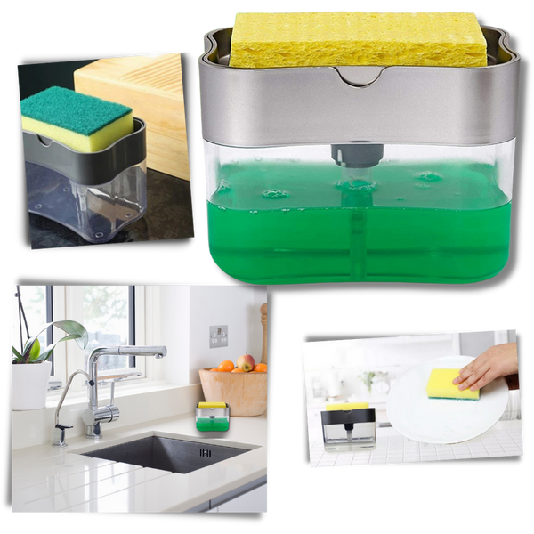 Distributeur de détergent de cuisine avec porte-éponge