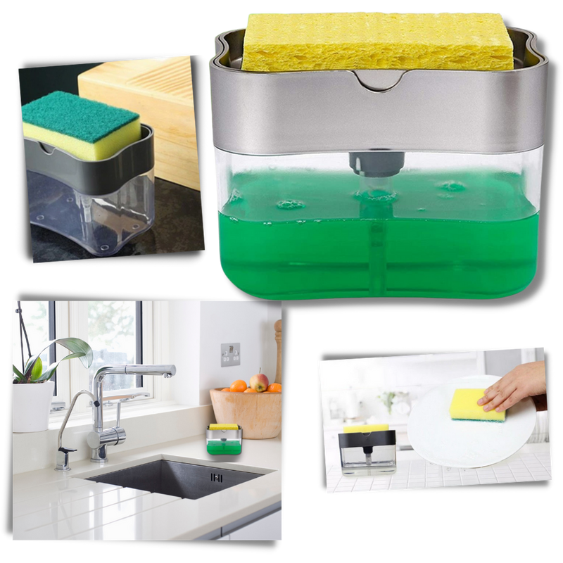 Distributeur de détergent de cuisine avec porte-éponge