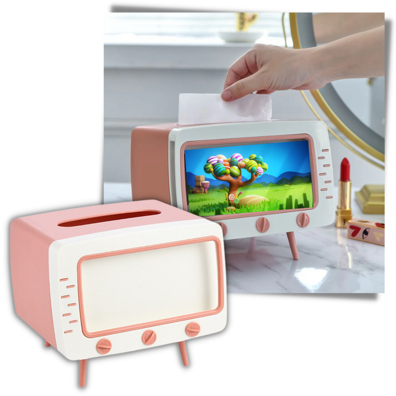 Distributeur de mouchoirs avec support pour téléphone