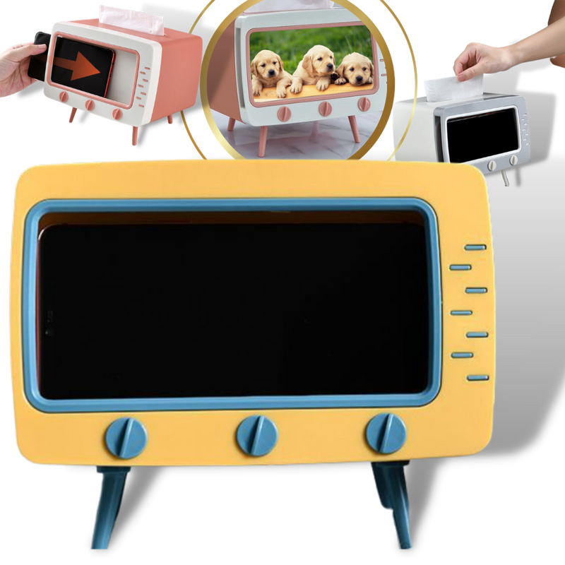Distributeur de mouchoirs avec support pour téléphone