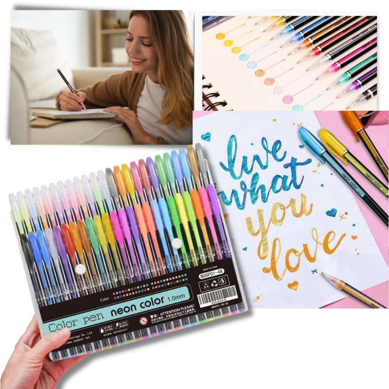 Set de 48 stylos gel pailletés