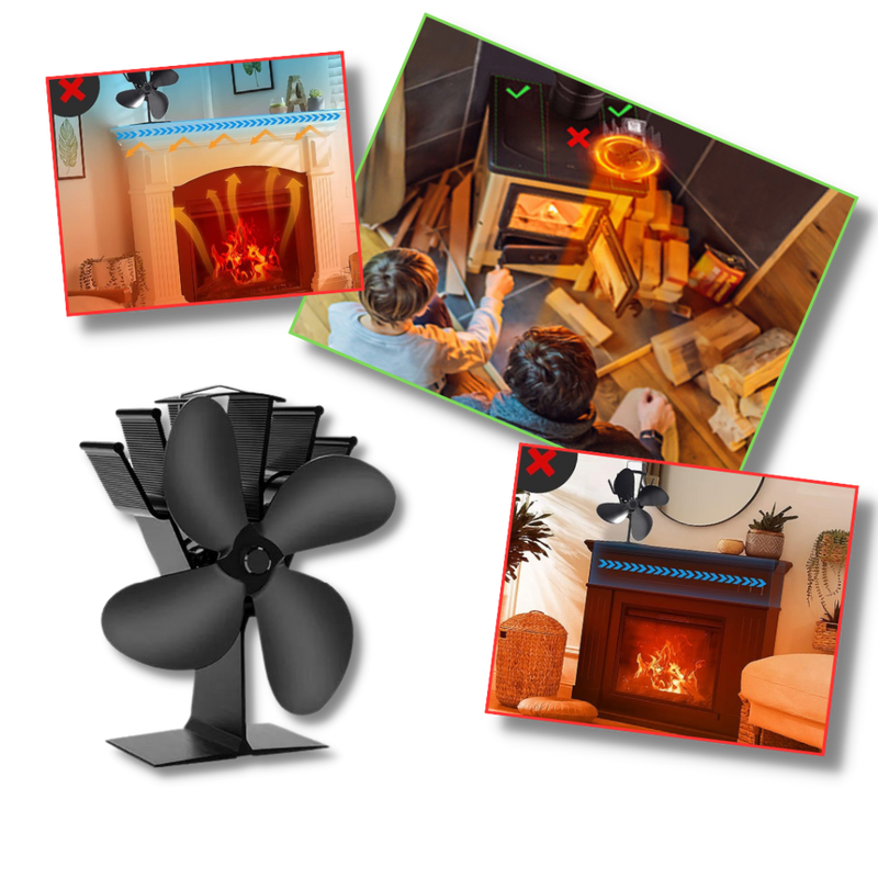 Ventilateur de poêle à 4 pales alimenté par la chaleur pour cheminées
