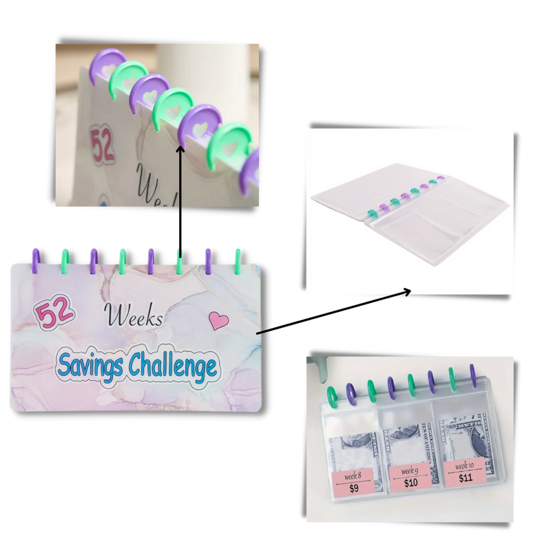 Classeur d'épargne complet de 52 semaines