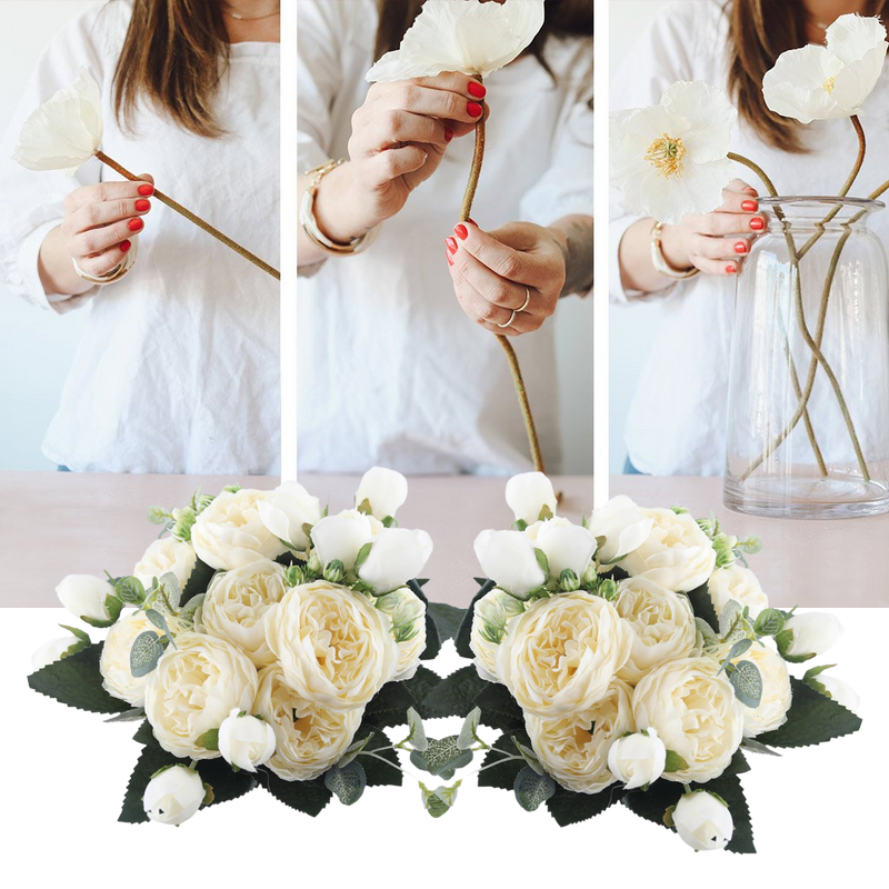 Bouquet de fleurs artificielles en soie, pivoines et roses