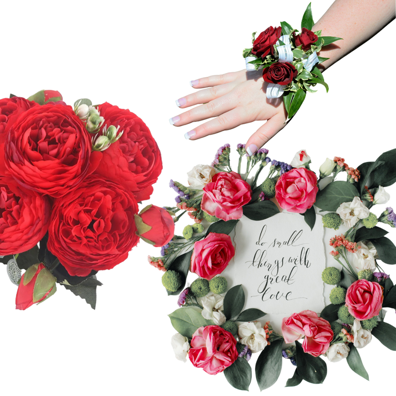 Bouquet de fleurs artificielles en soie, pivoines et roses