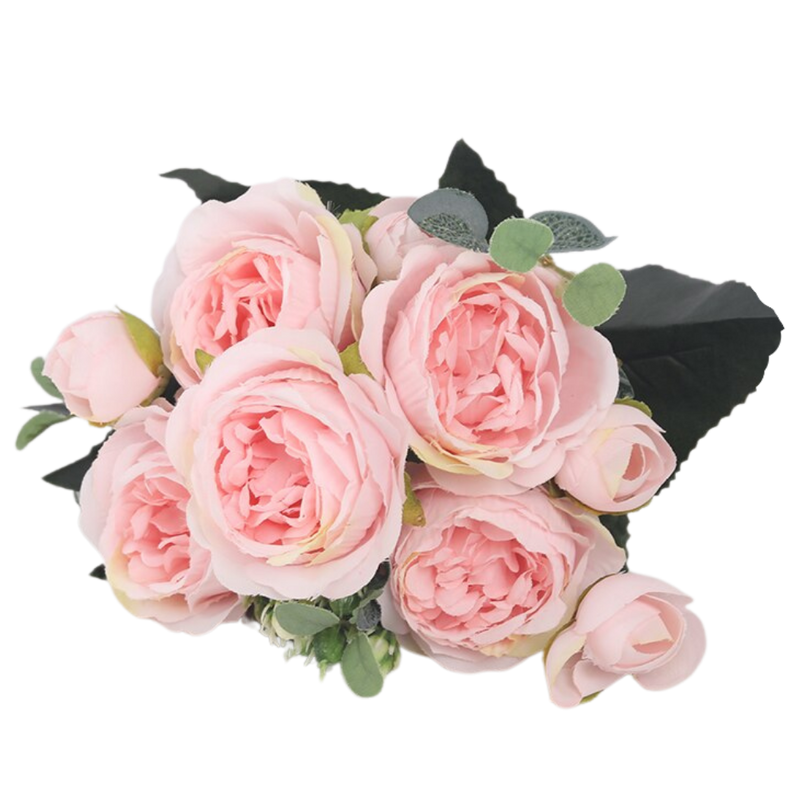 Bouquet de fleurs artificielles en soie, pivoines et roses
