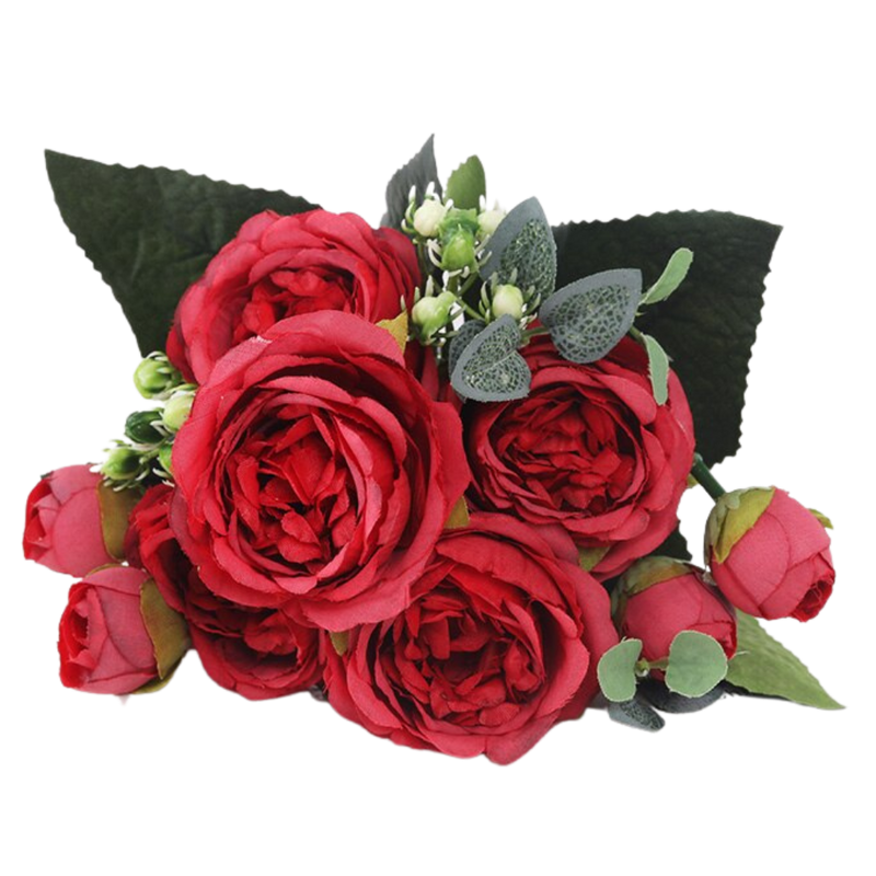 Bouquet de fleurs artificielles en soie, pivoines et roses