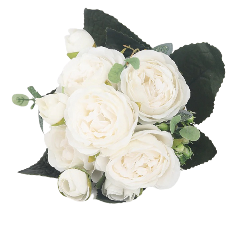 Bouquet de fleurs artificielles en soie, pivoines et roses