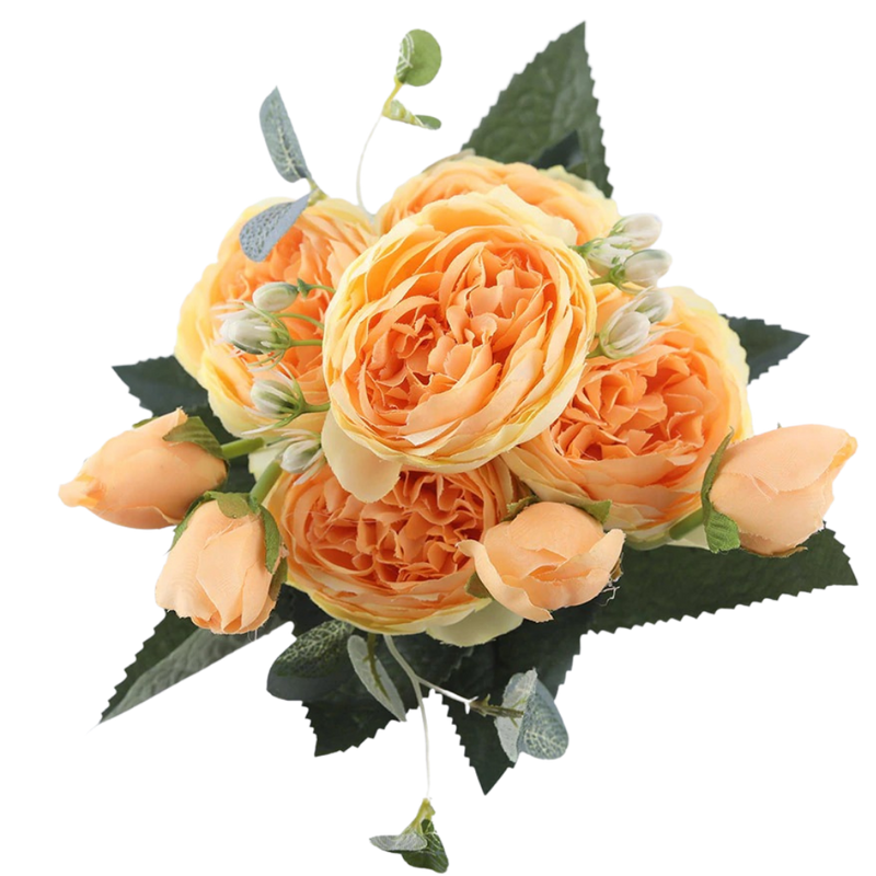 Bouquet de fleurs artificielles en soie, pivoines et roses