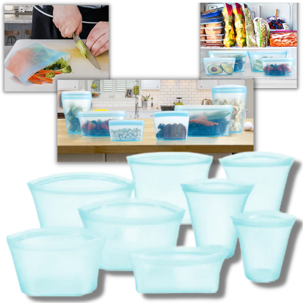 Lot de 8 sacs réutilisables en silicone pour aliments