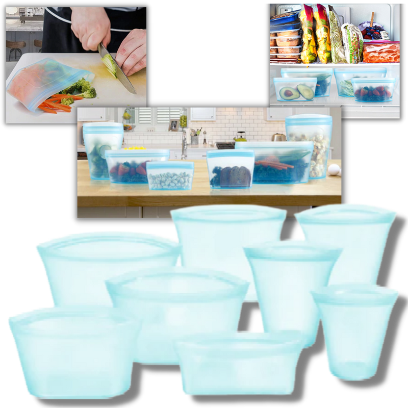 Lot de 8 sacs réutilisables en silicone pour aliments