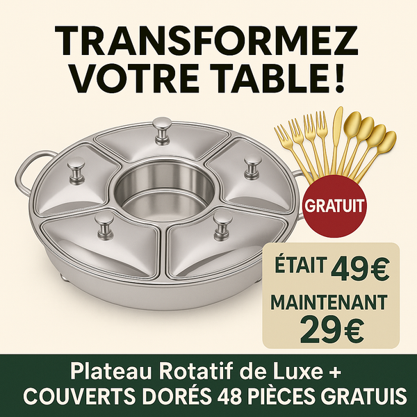 ✨ Plateau Rotatif de Luxe™ + Service de 48 Couverts Dorés OFFERT – Servez avec Élégance