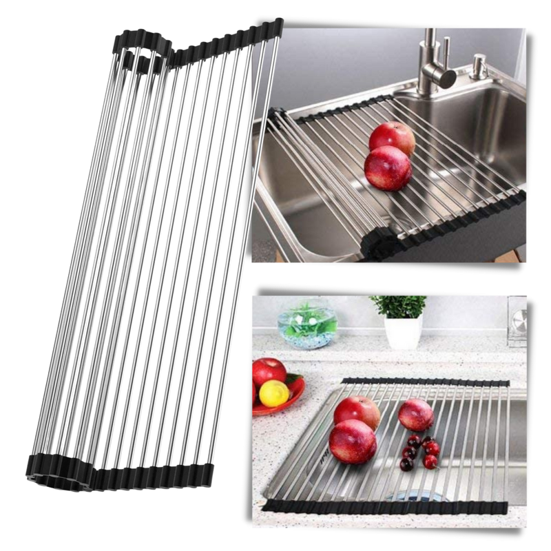 Egouttoir enroulable en acier inoxydable pour vaisselle et aliments