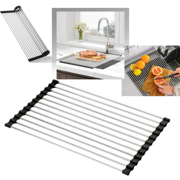 Egouttoir enroulable en acier inoxydable pour vaisselle et aliments