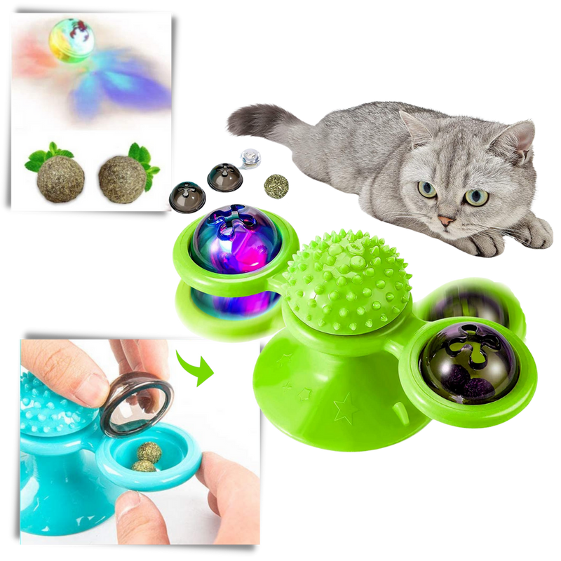 Jouet pour chat "moulin à vent rotatif" avec brosse