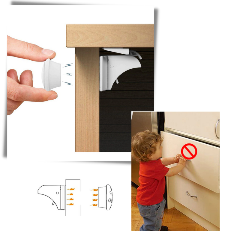 Lot de 4 serrures magnétiques d'armoires pour la sécurité des enfants