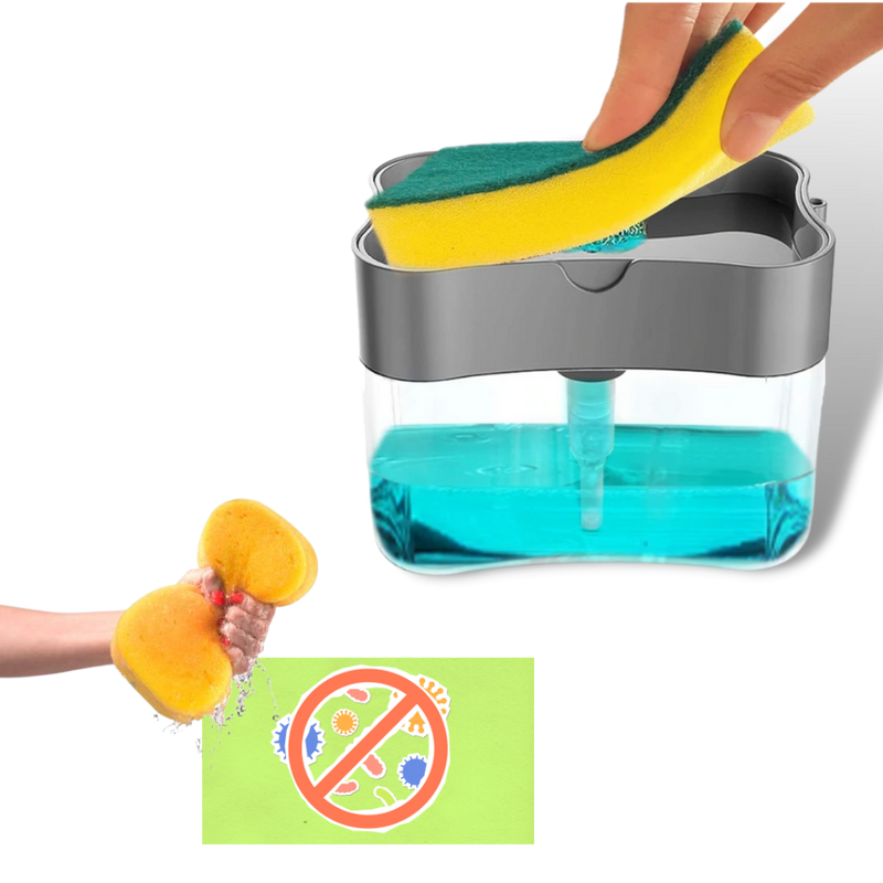 Distributeur de détergent de cuisine avec porte-éponge