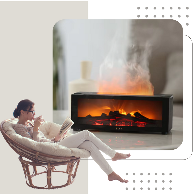 Diffuseur d'huiles essentielles avec simulation de cheminée LED