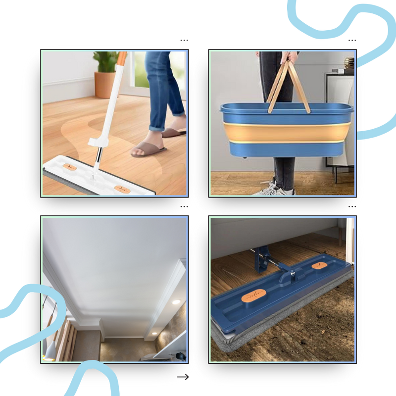 Balai plat à essorage automatique avec seau